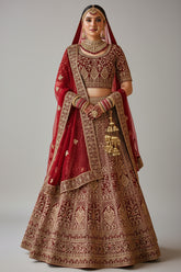 Red Velvet Heavy Worked Bridal Lehenga